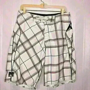 O'Neill White M Plaid Drawstring Swimming Trunks
